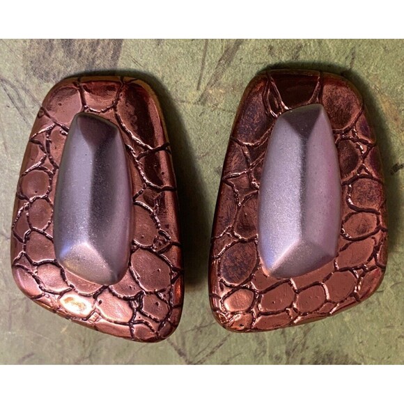 Runway Vintage Monet Copper & Silver Clip On Earrings Signed Statement Jewelry - Picture 2 of 7